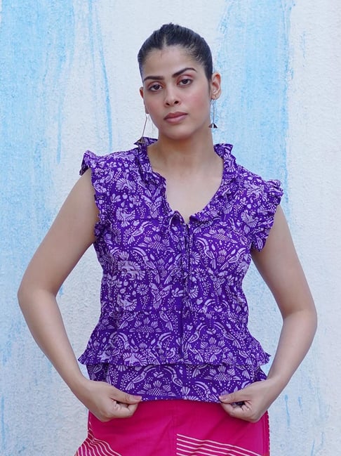 Chidiyaa Purple Cotton Printed Top