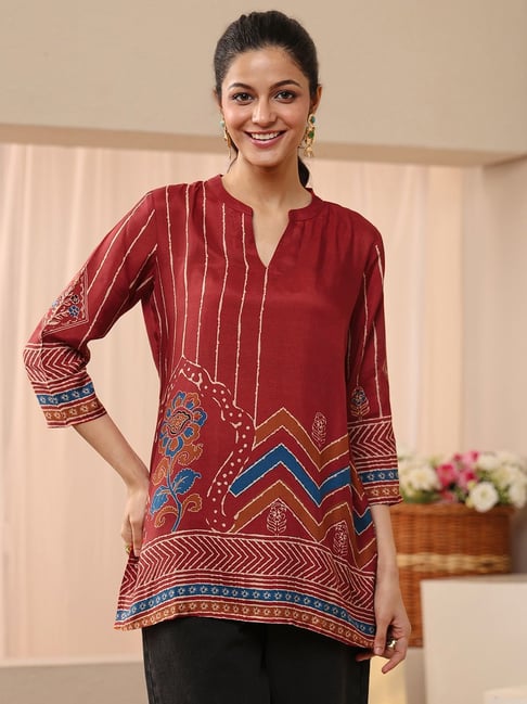 Libas Womens Maroon Straight Fit Ethnic Motifs Silk Blend Kurti-picture-12