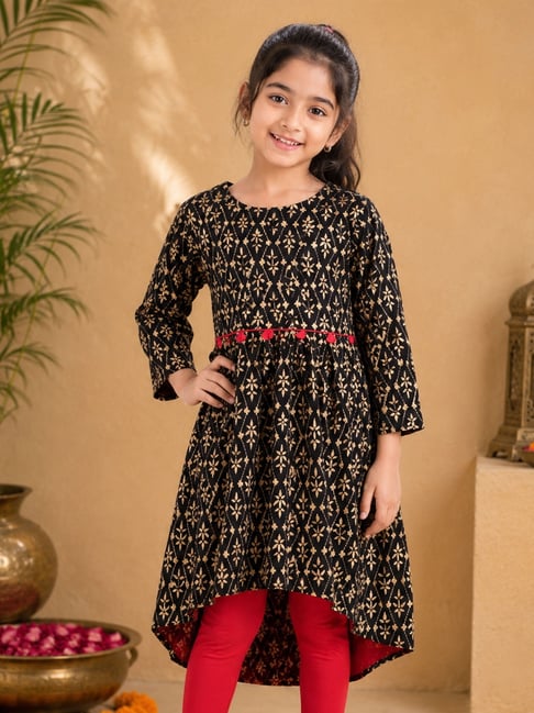 Kiddopanti Black Printed Three-quarter Sleeves Kurta-picture-38