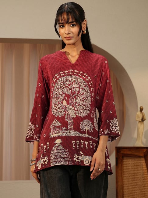 Libas Womens Maroon Straight Fit Printed Silk Blend Kurti-picture-38