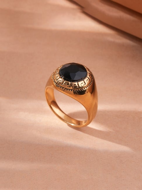 Palmonas Gold-Tone Plated Black Bold Textured Signet Ring for Men-picture-47