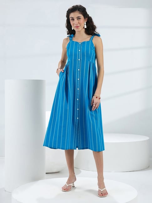 Gerua By Libas Womens Blue A Line Fit Striped Dress-picture-41