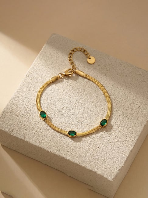 Palmonas Gold-Tone Plated Green Emerald Aura Oval Charm Bracelet for Women-picture-35