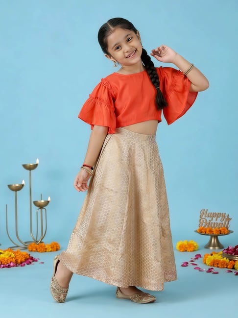 Kiddopanti Girls Red Regular Fit Printed Rayon Lehenga Choli Set-picture-45