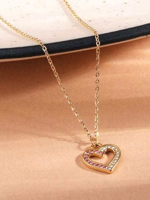 Palmonas Gold-Tone Plated Ruby Studded Open Heart Necklace for Women-picture-11