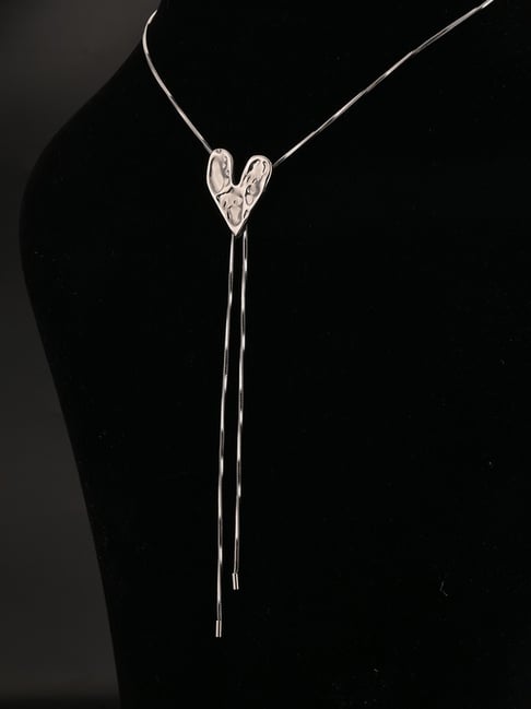 Palmonas Silver Textured Heart Necklace for Women-picture-18