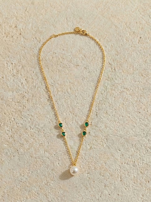 Palmonas Gold-Tone Plated Green & White Sparkle Pearl Grace Necklace for Women-picture-16