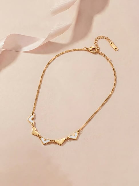 Palmonas Gold-Tone Plated Modern Heart Linked Station Necklace for Women-picture-23