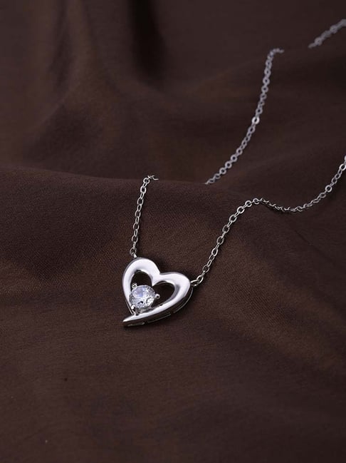 Palmonas Silver Solitaire Love Linked Heart Necklace for Women-picture-21
