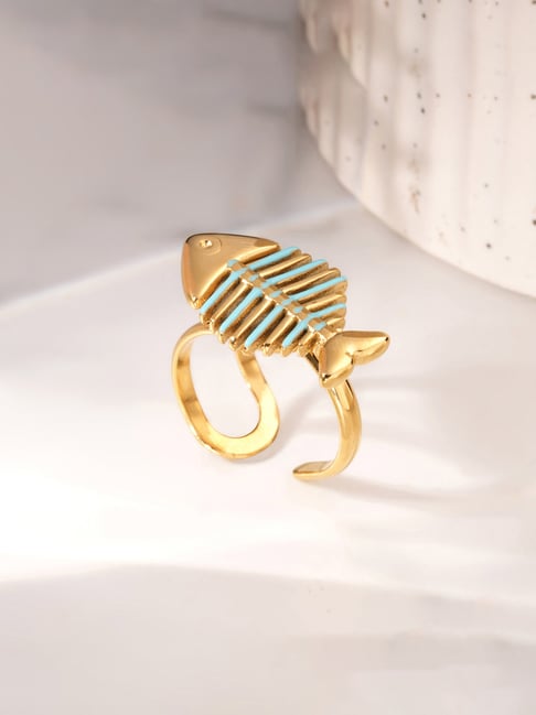 Palmonas Gold-Tone Plated Aqua Fishbone Open Ring for Women-picture-14