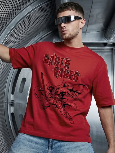 Bewakoof Star Wars Mens Salsa Red Darth Vader Graphic Print Oversized T-Shirt-picture-34
