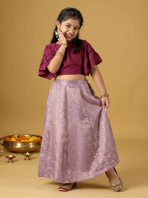 Kiddopanti Girls Purple Regular Printed Rayon Lehenga Choli Set-picture-18