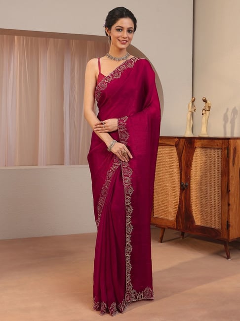 Libas Womens Pink Regular Fit Solid Tissue Saree With Unstitched Blouse-picture-15