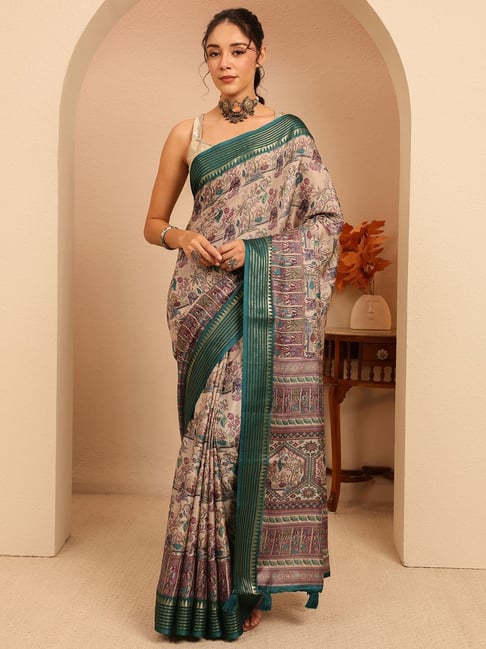 Libas Womens Beige Regular Fit Ethnic Motifs Silk Blend Saree With Unstitched Blouse-picture-16