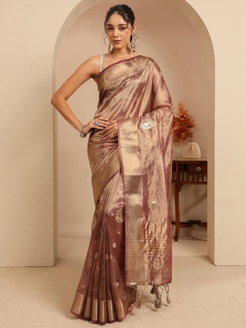 Libas Womens Mauve Regular Fit Floral Silk Blend Saree With Unstitched Blouse-image-45