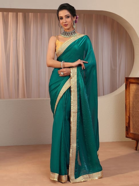 Libas Womens Green Regular Fit Solid Tissue Saree With Unstitched Blouse-image-26