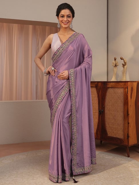 Libas Womens Purple Regular Fit Solid Chiffon Saree With Unstitched Blouse-picture-26