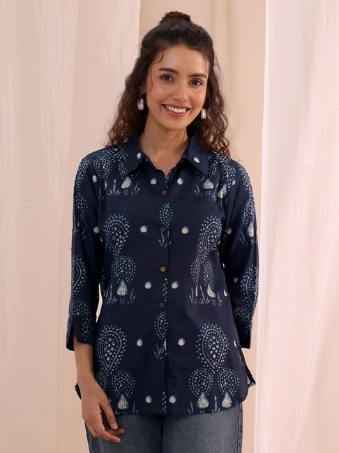 Libas Women's Blue Regular Fit Printed Cotton Shirt-picture-42