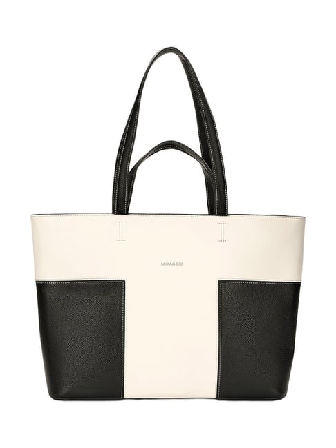 Miraggio Ivory Mandy Colourblocked Medium Leather Tote-image-2