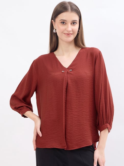 MADAME Rust Red Regular Fit Top