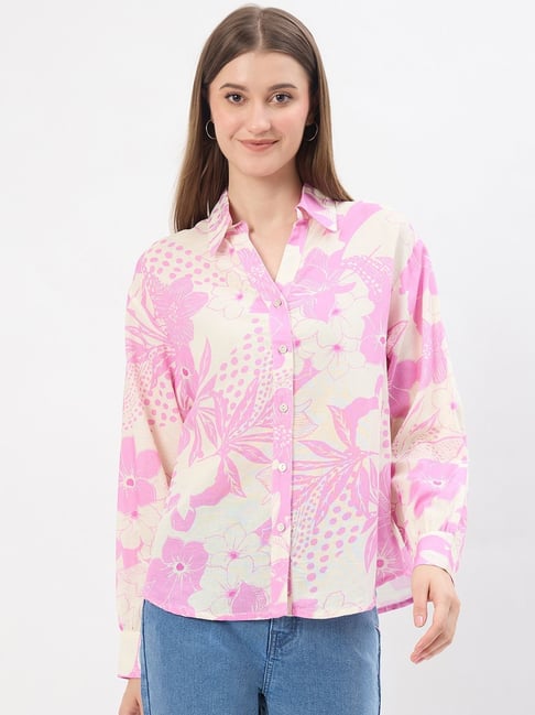MADAME Pink Regular Fit Floral Print Shirt-picture-19