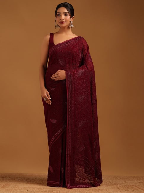 Soch Women's Maroon Regular Fit Paisley Georgette Saree With Unstitched Blouse-picture-14