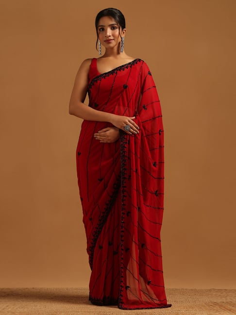 Soch Women's Maroon Regular Fit Printed Georgette Saree With Unstitched Blouse-picture-10