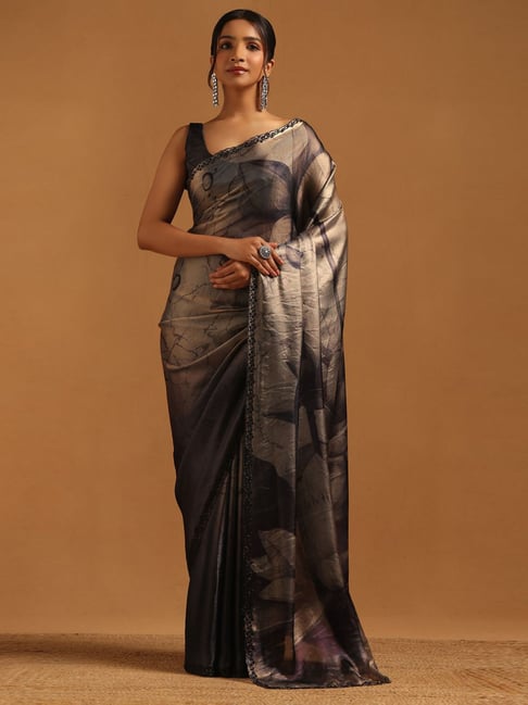 Soch Women's Blue Regular Fit Printed Organza Saree With Unstitched Blouse-picture-10