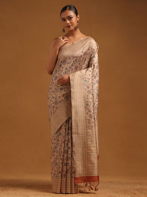 Soch Women's Brown Regular Fit Floral Art Silk Saree With Unstitched Blouse-picture-30