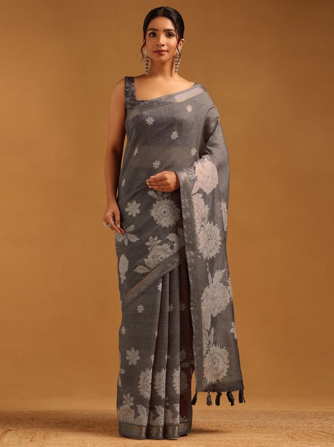 Soch Women's Grey Regular Fit Floral Saree With Unstitched Blouse-picture-41