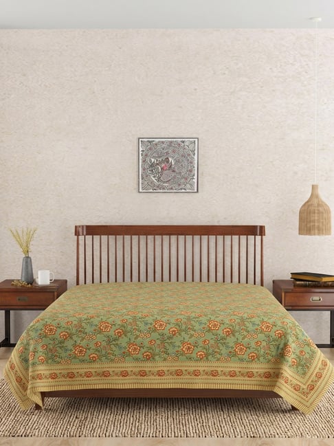 Fabindia Teal Nikunj Printed Cotton Bed Cover-picture-16