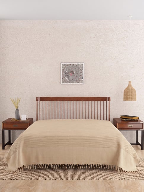 Fabindia Beige Hand Woven Cotton Bed Cover-image-7