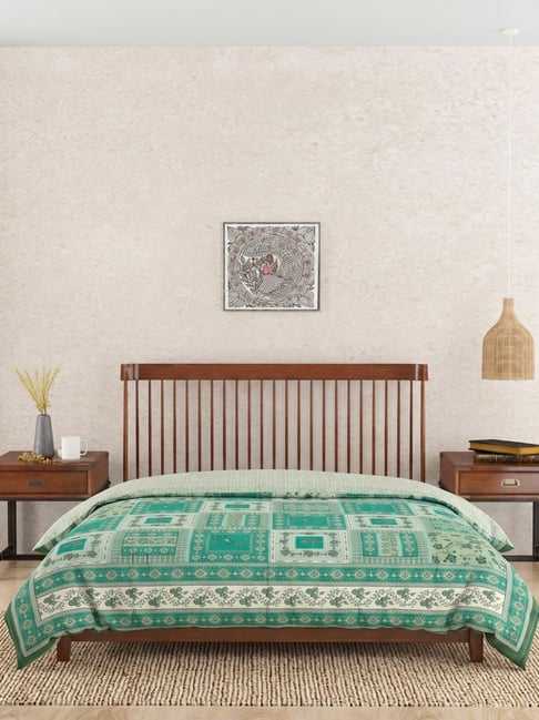 Fabindia Teal Barkha Printed Cotton Quilt-picture-15