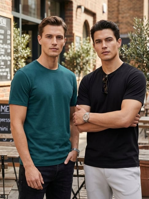 Rigo Teal & Black Regular Fit T-Shirt (Pack Of 2)-picture-33