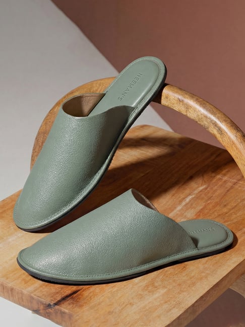 neemans men's lounge olive mule shoes