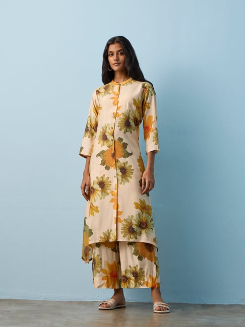 Utsa by Westside Beige Floral Printed A-Line Kurta-picture-13