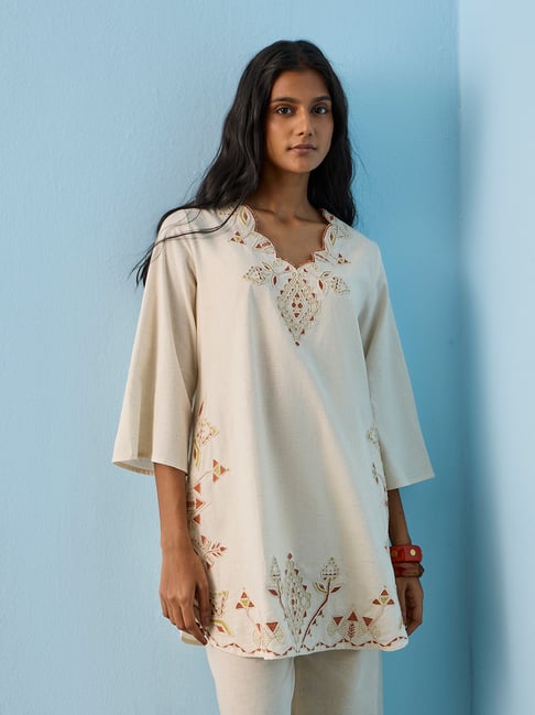 Utsa by Westside Light Beige Embroidered Cotton-Blend Kurti-picture-11
