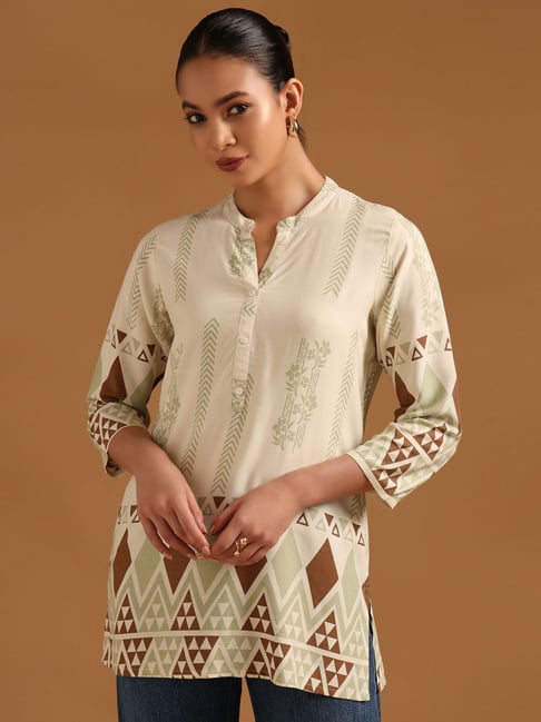 Soch Women's White Straight Fit Geometric Viscose Tunic-picture-40