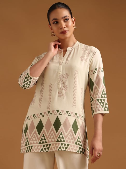 Soch Women's White Straight Fit Geometric Tunic-picture-41