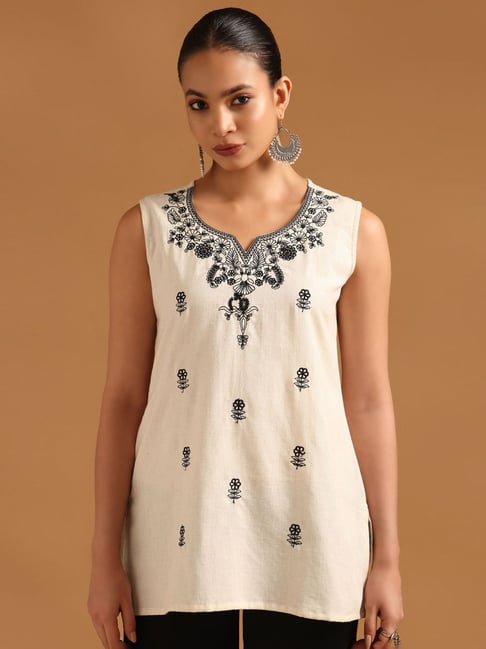 Soch Women's White Regular Fit Floral Cotton Tunic-picture-19
