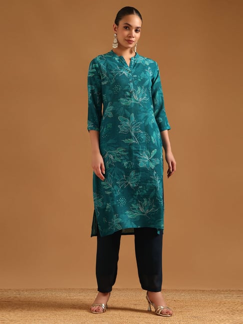 Soch Women's Turquoise Blue Regular Fit Printed Kurta-picture-40