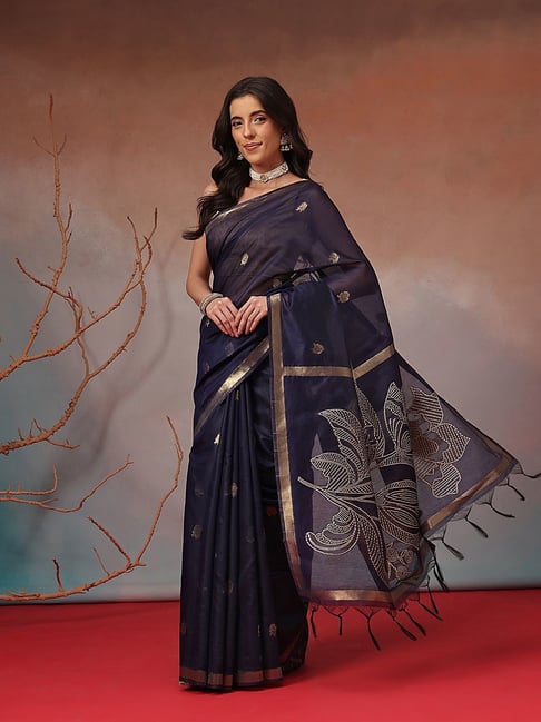 Silk Land Women's Blue Woven Design Cotton Silk Saree With Unstitched Blouse-picture-21