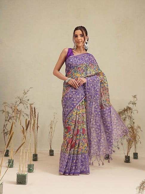 Silk Land Women's Purple Digital Printed Saree With Unstitched Blouse-picture-42