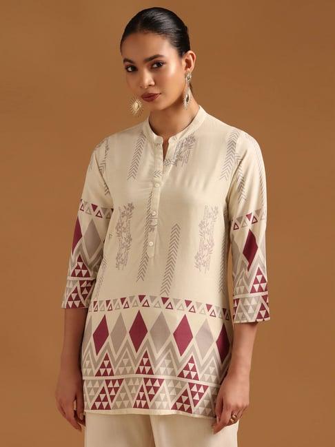Soch Women's White Straight Fit Geometric Tunic-picture-15