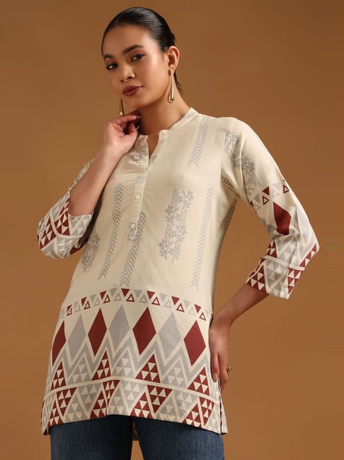 Soch Women's White Regular Fit Geometric Tunic-picture-43