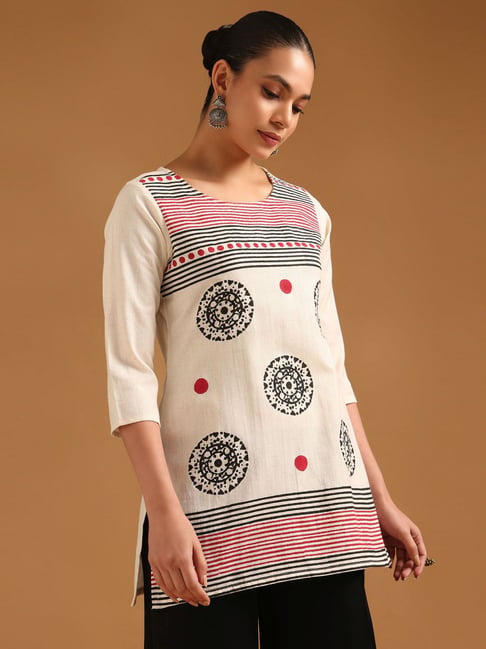 Soch Women's White Regular Fit Geometric Tunic-picture-15