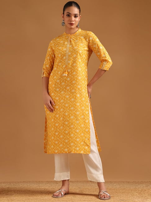 Soch Women's Yellow Regular Fit Ethnic Motifs Kurta-picture-39