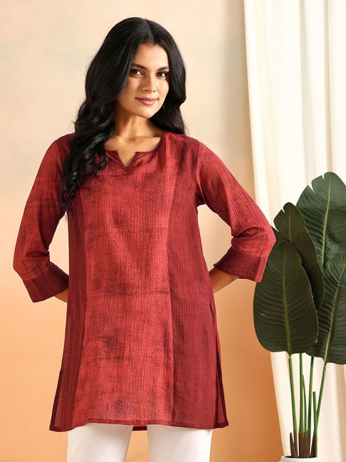 Fabindia Maroon Cotton Hand Block Printed Short Kurta-picture-26