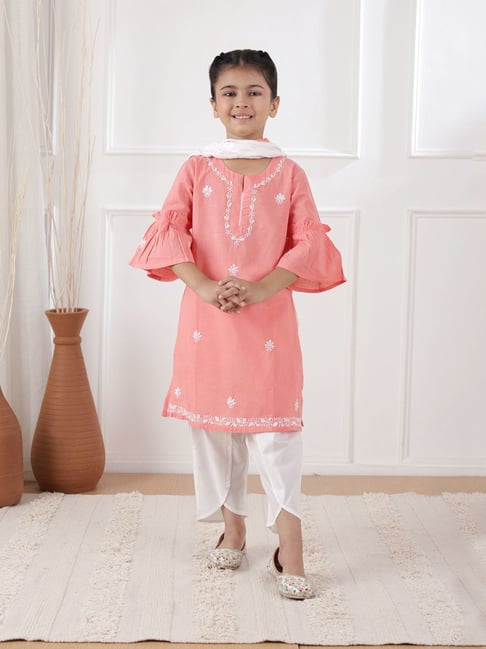 Fabindia Peach & White Cotton Chikankari 3Pc Salwar Set-picture-20