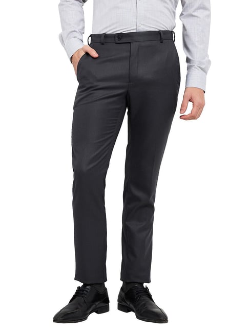Raymond Dark Grey Slim Fit Flat Front Trousers-picture-43